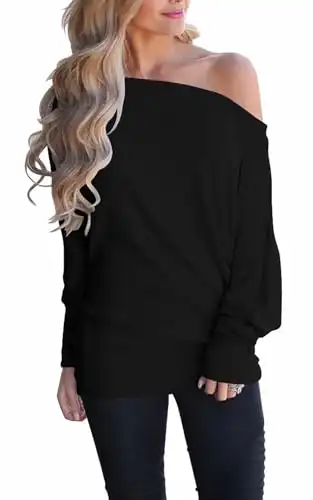 Womens Off Shoulder Tops Casual Oversized Long Sleeve Knit Pullover Sweater Tunic Shirt