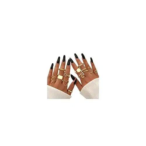 12PCS Gold Stackable Rings Set for Women, 18K Gold Plated Open Stacking Knuckle Ring, Adjustable Chunky Signet Band Ring for Gift