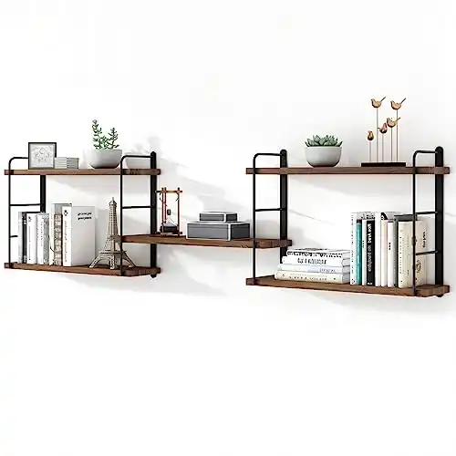 Wall Mounted Floating Shelves - Rustic Wall Decor Wood Shelves for Bedroom, Living Room, Bathroom and Kitchen Storage, Easy Installation Hanging Shelves (5, Brown)