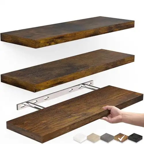 Floating Wood Shelves - Wall Mounted for Bathroom, Bedroom, Living Room, Kitchen, Small Hanging Shelf Decor