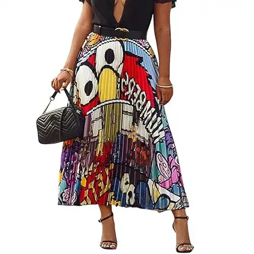 Pleated Skirt for Women Fashion Cartoon Print A-Line Skirt Vintage Skirts