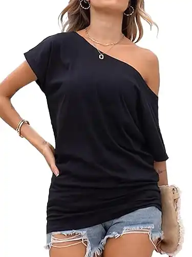 Women's Summer Off Shoulder Shirts Casual Loose Short Sleeve Tunics Tops
