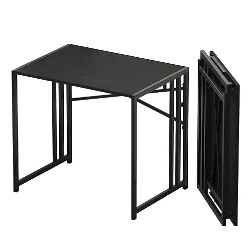 Small Folding Computer Desk 32 inch, Writing Gaming Computer Desk for Small Spaces, No Assembly Required Small Office Desk, Black