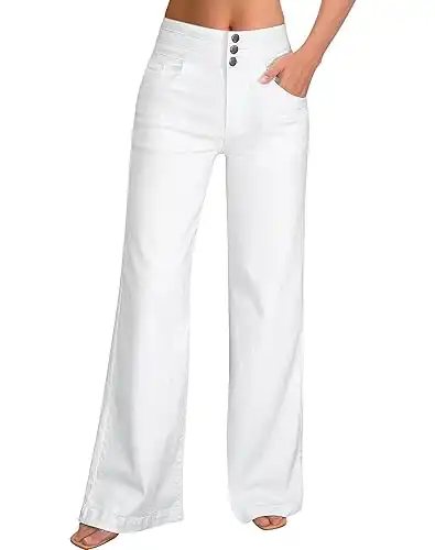 Women's Wide Leg Jeans Casual High Waisted Stretch Baggy Loose Denim Pants
