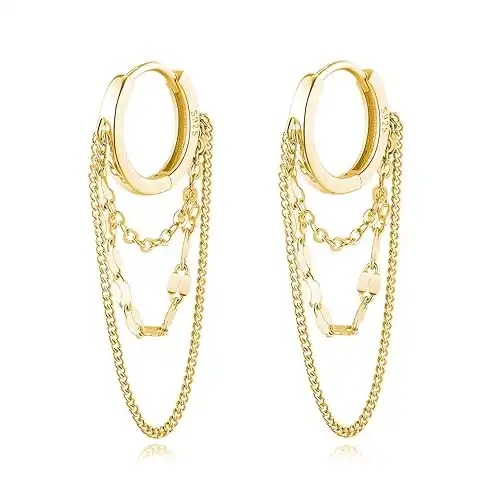Solid 925 Sterling Silver Chain Drop Earrings Hoop for Women Teens Hoop Earrings Tassel Chain Huggie Dangle Earrings