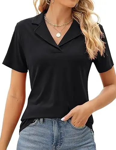 Polo Shirts Lapel Collar V Neck Short Sleeve Blouse Dressy Casual Tunic Tops