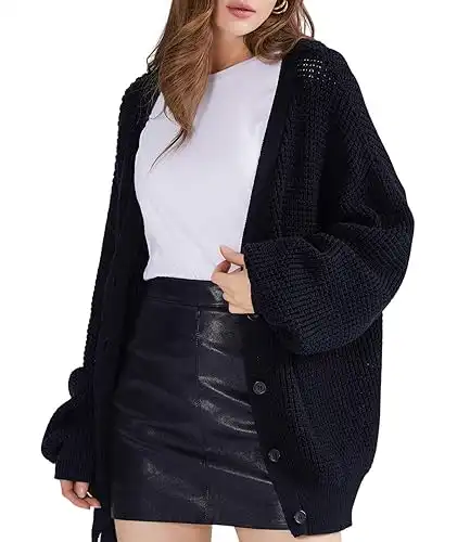 Women's Cardigan Sweater 100% Cotton Button-Down Long Sleeve Oversized Knit Outerwear