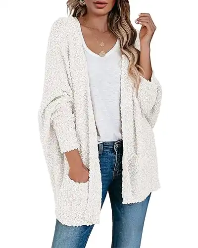 Chunky Popcorn Cardigan Oversized Open Front Boyfriend Batwing Long Sleeve Fuzzy Knit Sweaters