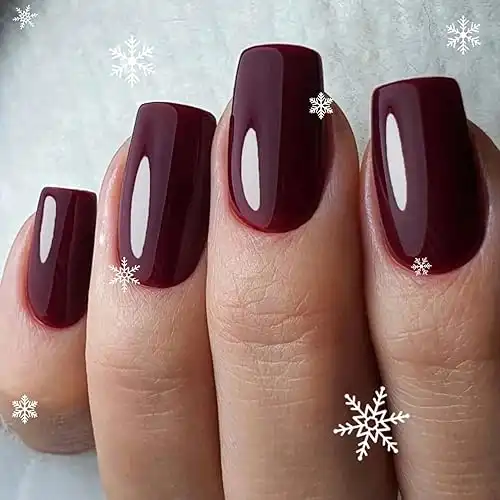 Burgundy Press on Nails Medium Square Winter Dark Red Handmade Jelly Soft Gel