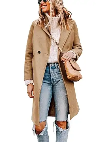 Notch Lapel Double Breasted Wool Blend Mid Long Pea Trench Coat