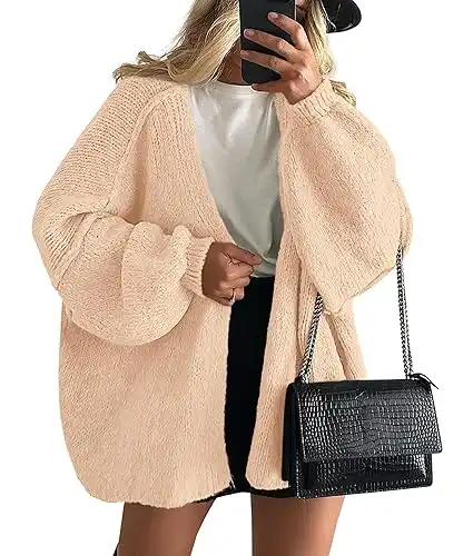 Oversized Cardigan Sweaters 2025 Fall Long Lantern Sleeve Knit Open Front Lightweight Sweater