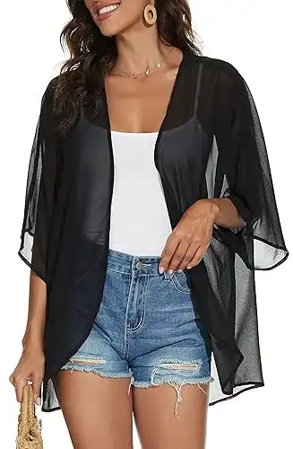 Floral Print Puff Sleeve Kimono Cardigan Loose Cover Up Casual Blouse Tops