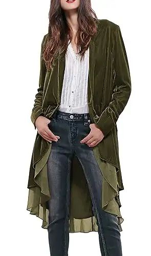 Ruffled Asymmetric Long Velvet Blazers Coat Casual Jackets