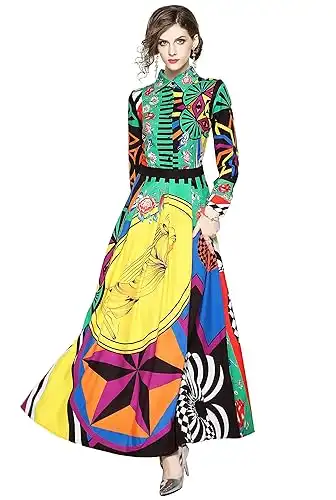 Floral Print Maxi Dress Flowy Casual Button Up Long Dress